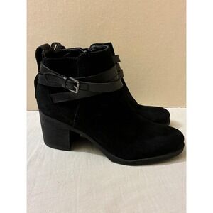 Sam Edelman Size 10 Black Suede Multi Strap Buckle Block Heel Ankle Boots Bootie